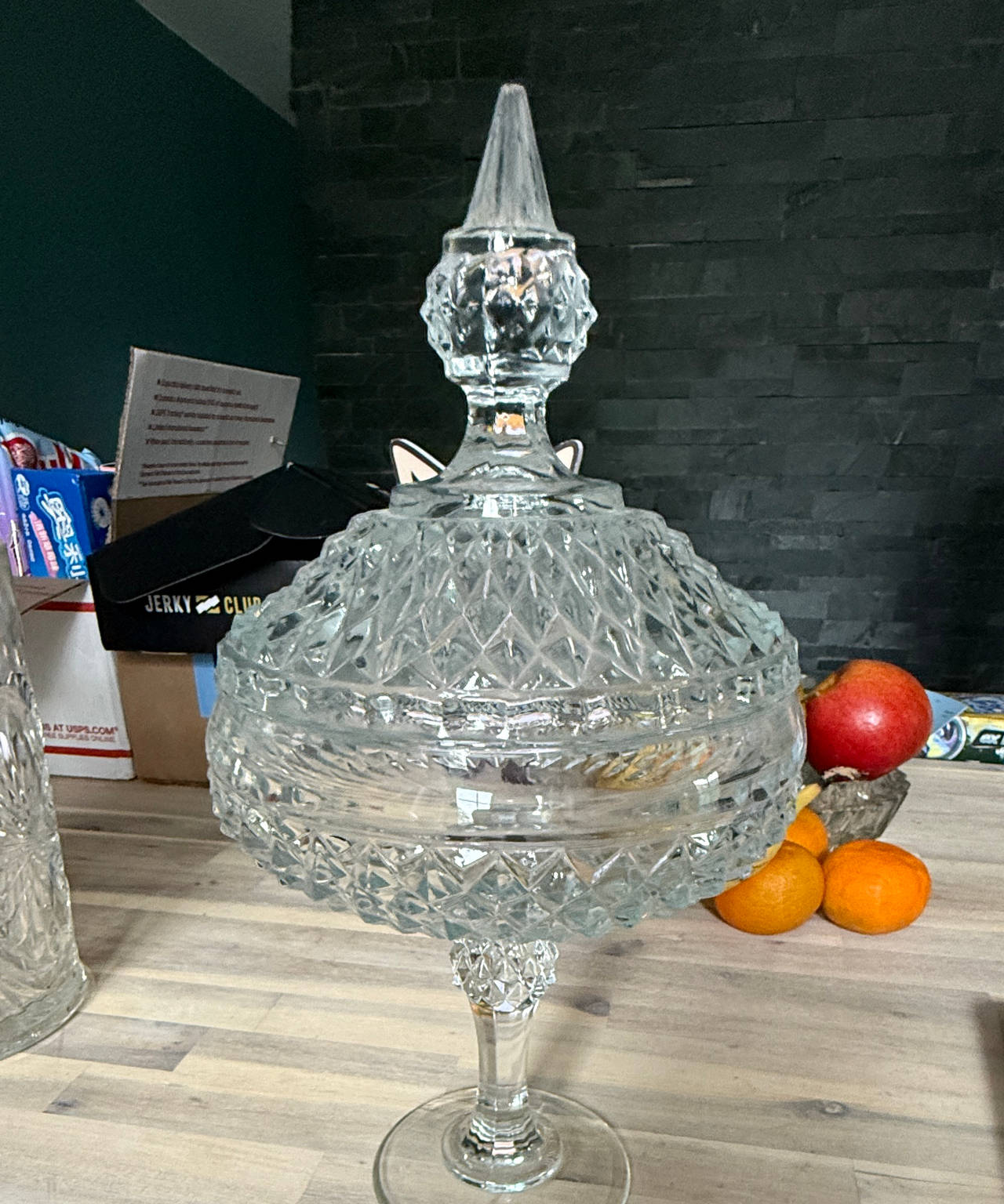 Indiana Glass Diamond Cut Pedestal Candy Dish