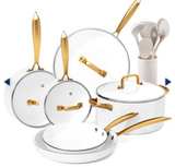 Thyme & Table 12-Piece Non-Stick Cookware Set, White/Gold - Image 1