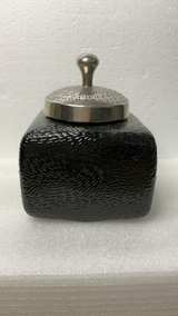 Vintage Textured Black Glass Decorative Jar with Metal Lid - Image 2