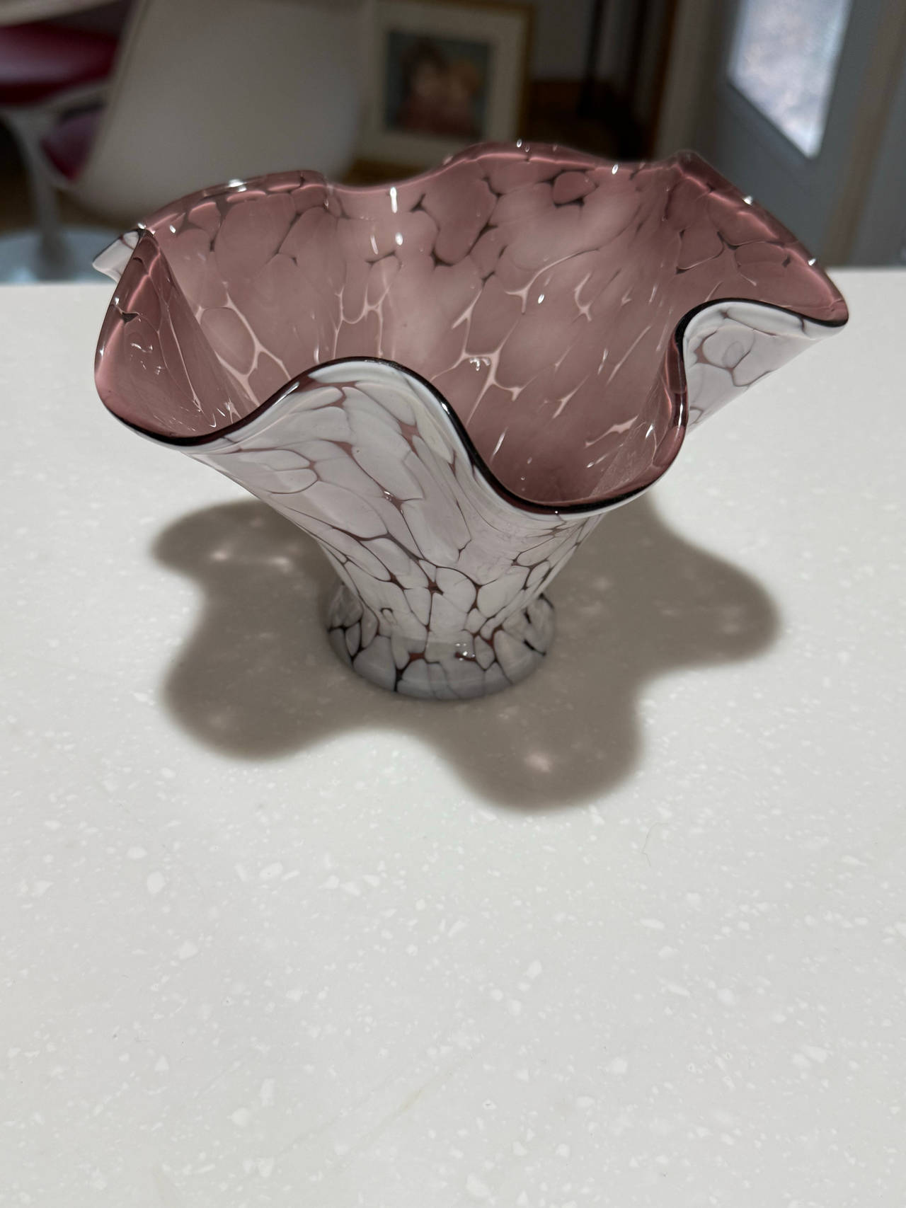 Vintage Ruffled Splatter Art Glass Bowl