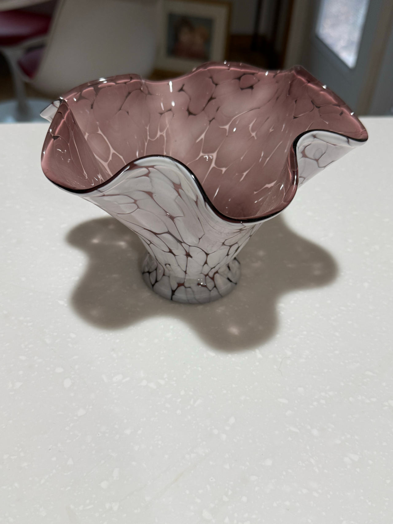 Vintage Ruffled Splatter Art Glass Bowl