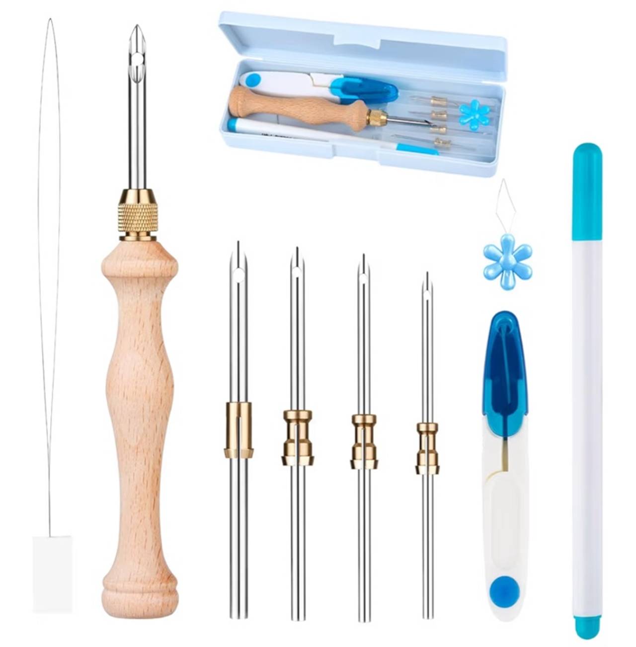 Punch Needle Kit with Storage Box,Adjustable Punch Needle Tool with1.6mm Blue