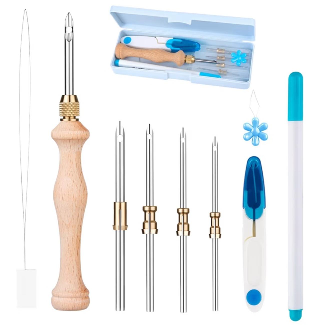Punch Needle Kit with Storage Box,Adjustable Punch Needle Tool with1.6mm Blue