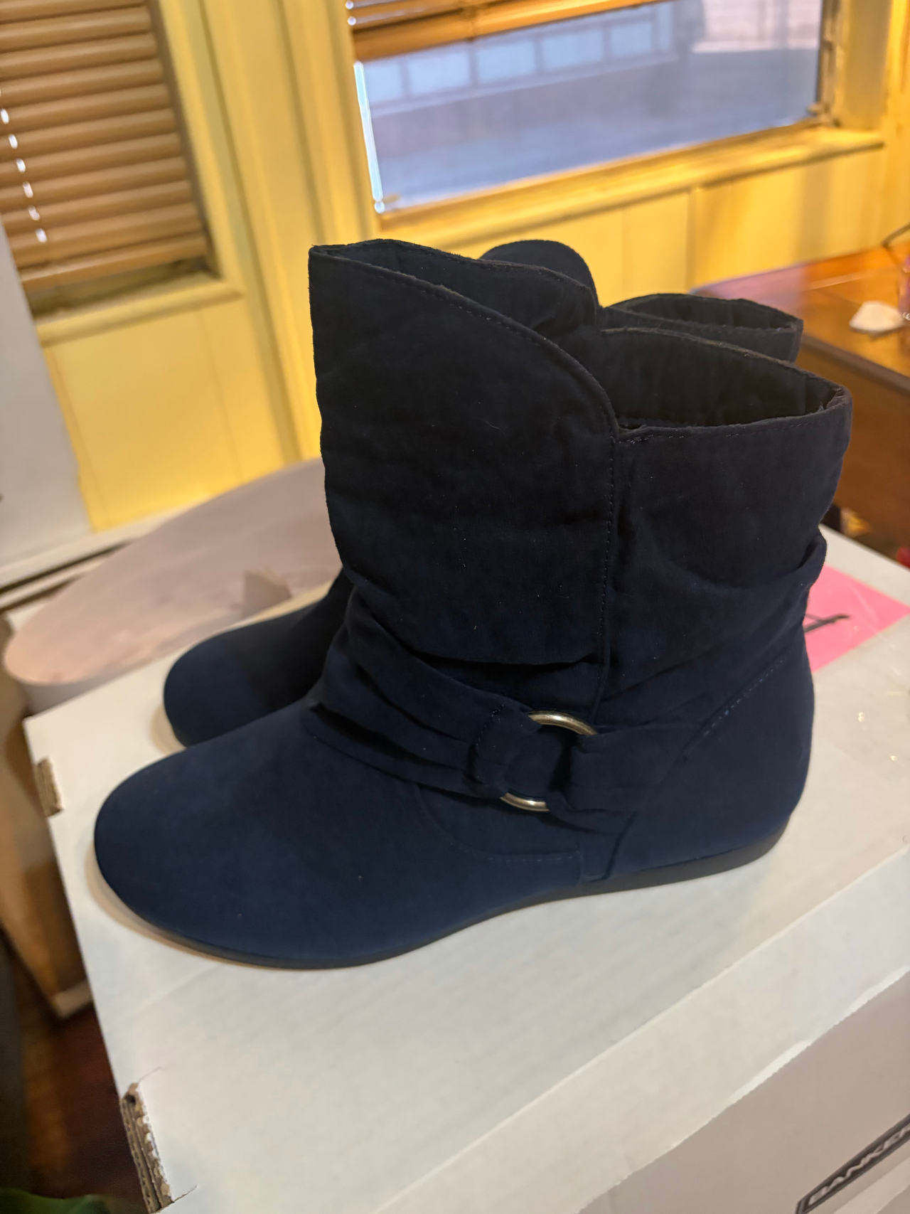 Navy Blue Slouchy Buckle Ankle Boots-2pairs! 8.5 and size 9