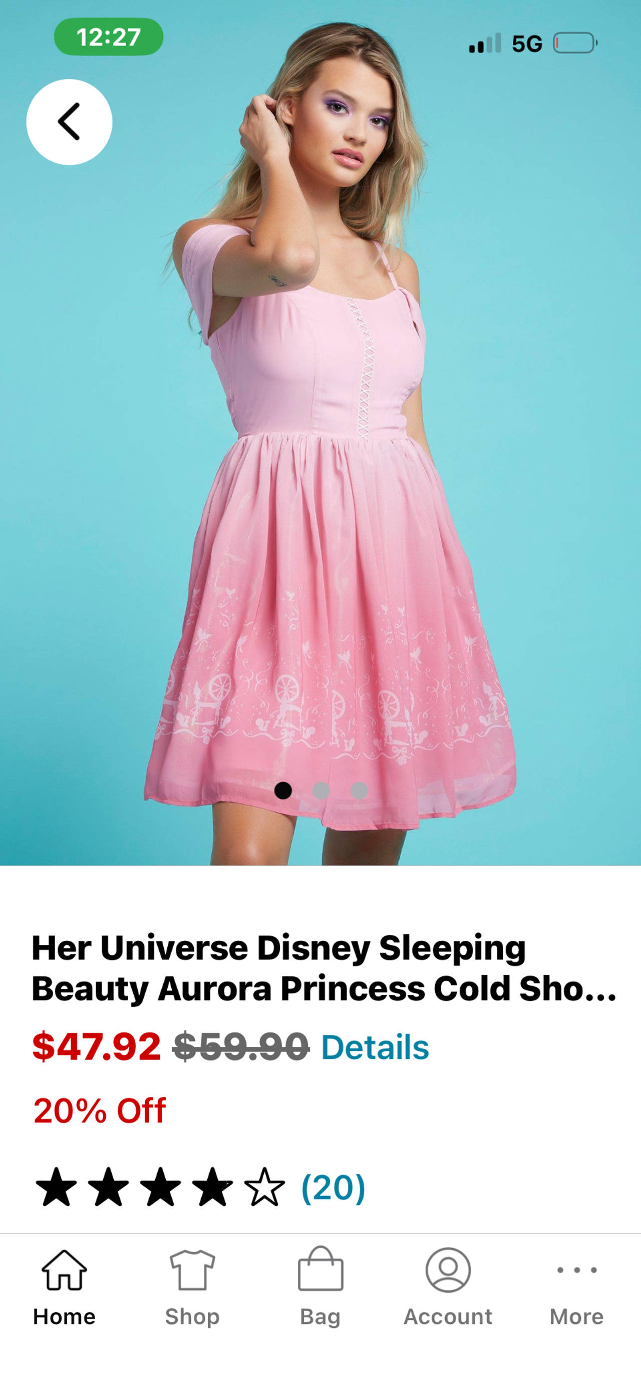 Her Universe Disney Sleeping Beauty Aurora Princess Cold Shoulder Dress