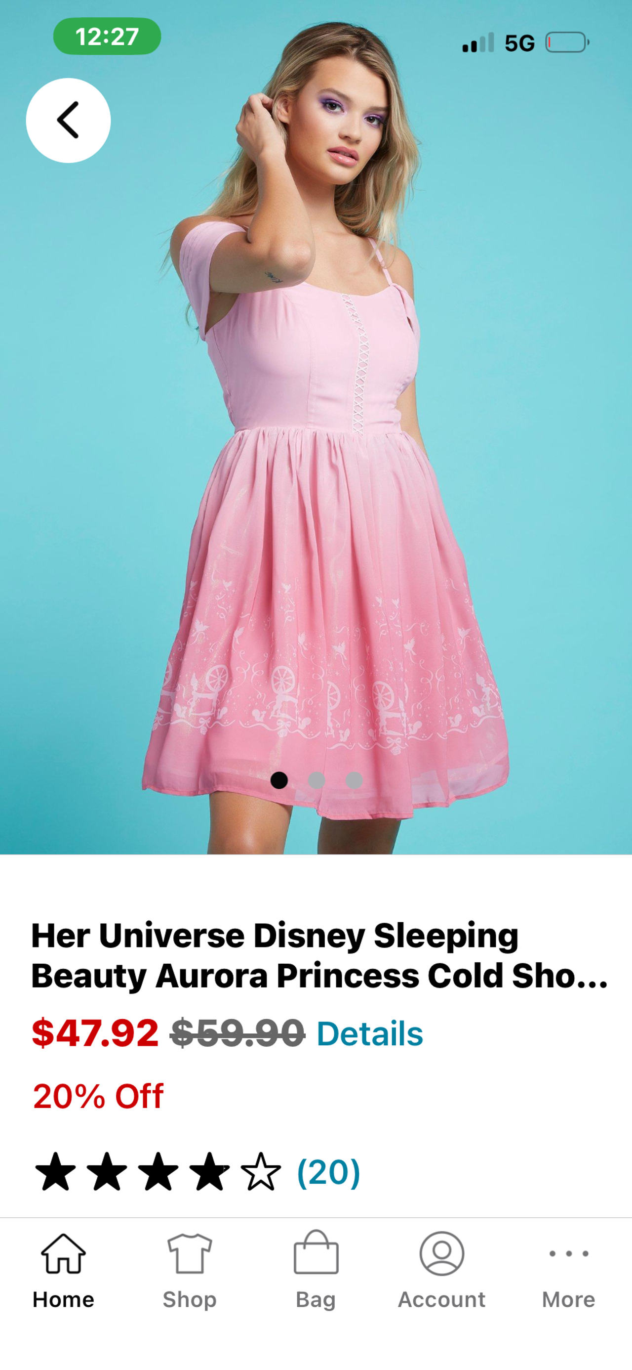Her Universe Disney Sleeping Beauty Aurora Princess Cold Shoulder Dress