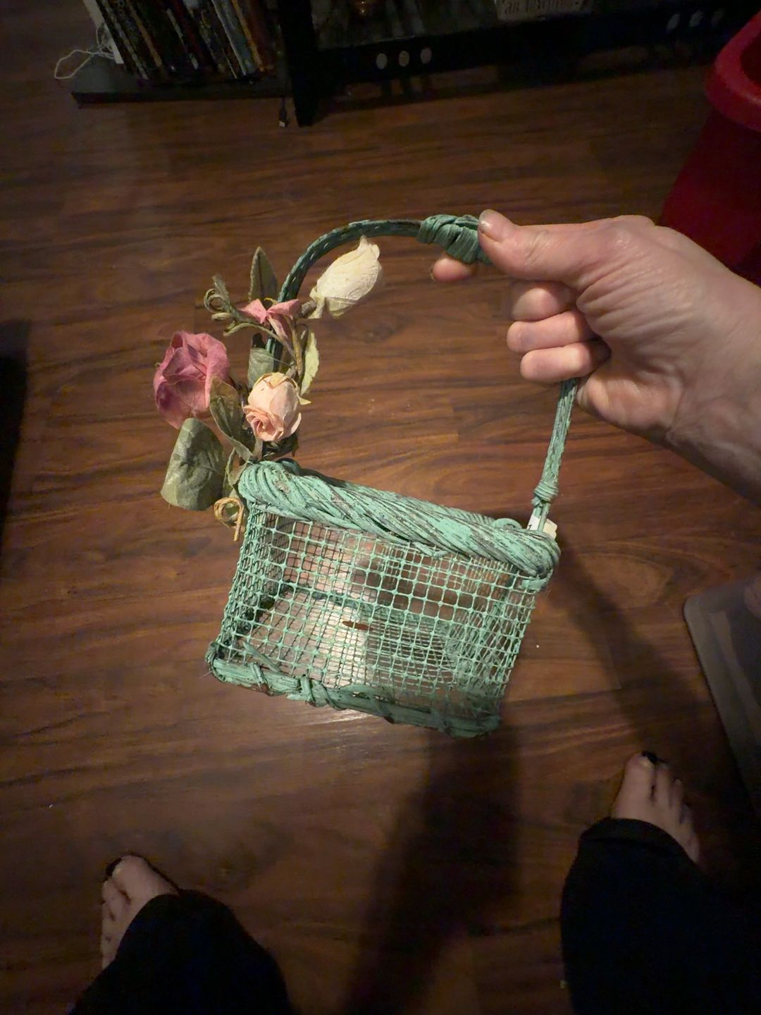 Green Wicker Basket with Handles