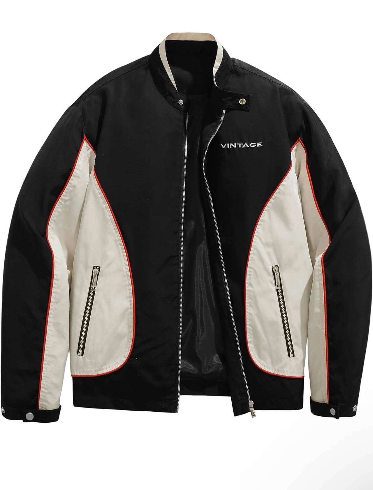 Crazyfire Men’s Vintage Racing Jacket Black Cream Red Size L NWT