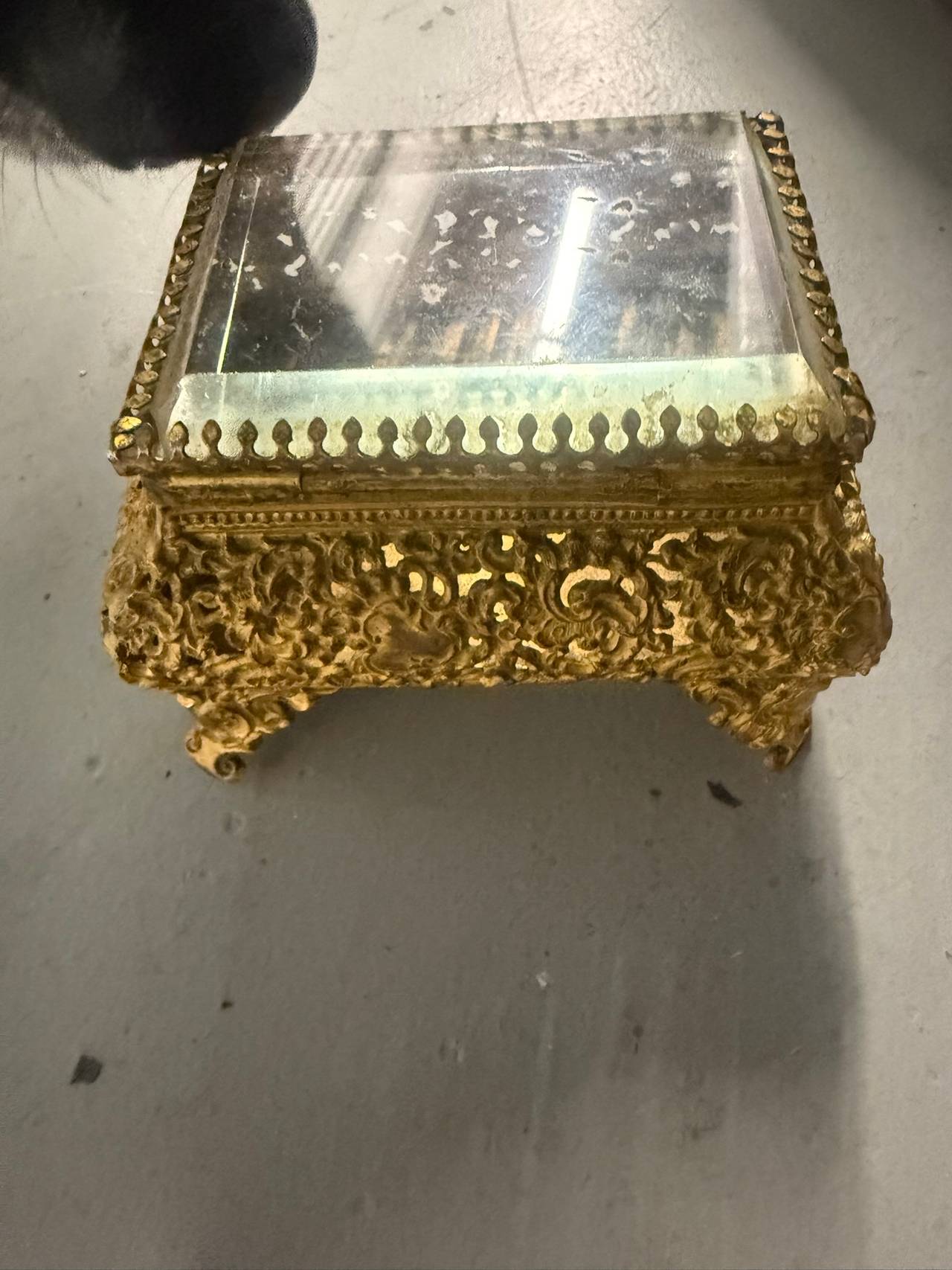Vintage Ormolu Beveled Glass Jewelry Box