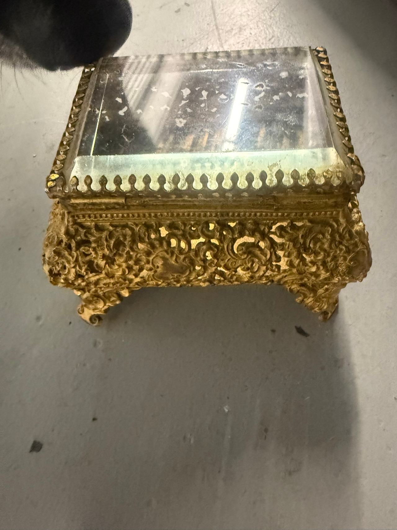 Vintage Ormolu Beveled Glass Jewelry Box