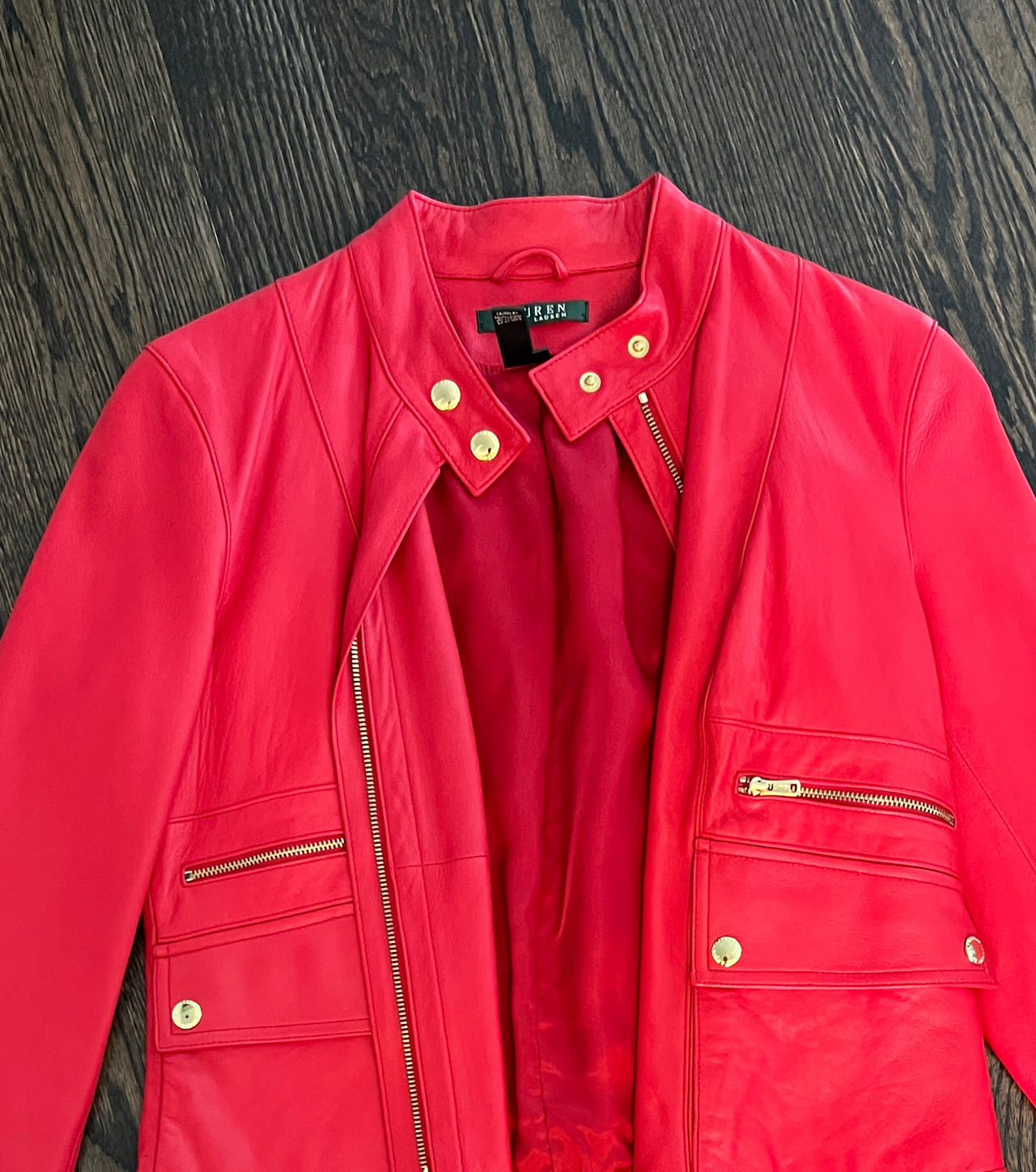 Lauren Ralph Lauren Red Leather Moto Jacket