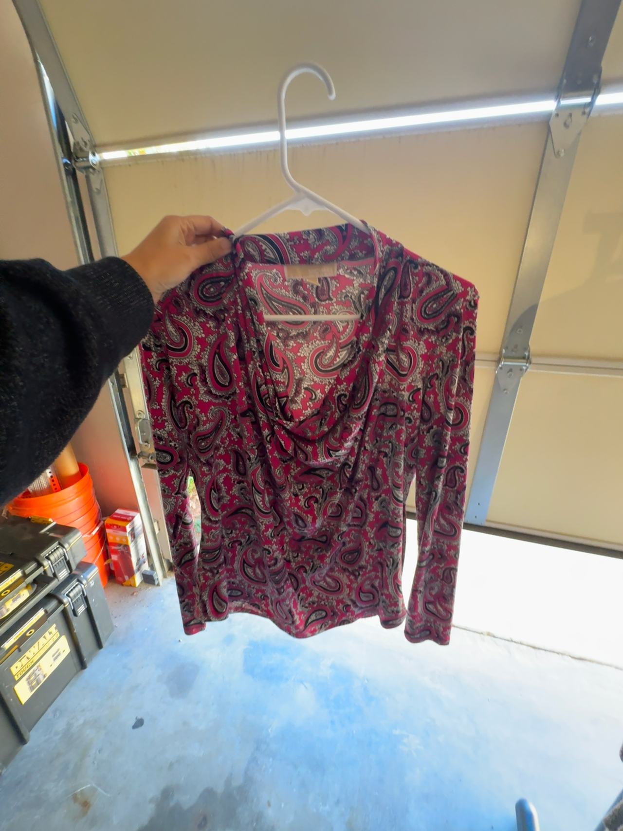 Michael Kors Women Black/Pink Paisley Long Sleeve Drape Top