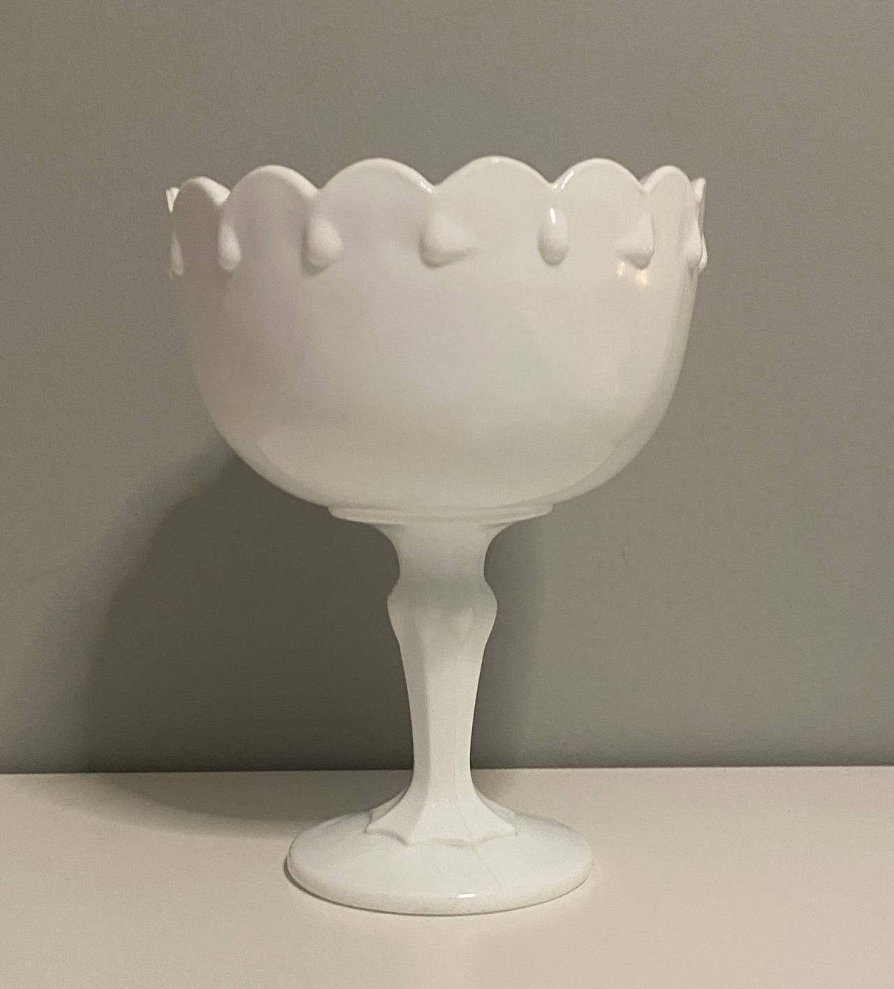 Indiana Glass White Milk Glass Teardrop Scalloped Footed Compote Bowl