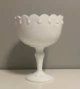 Indiana Glass White Milk Glass Teardrop Scalloped Footed Compote Bowl - Image 1
