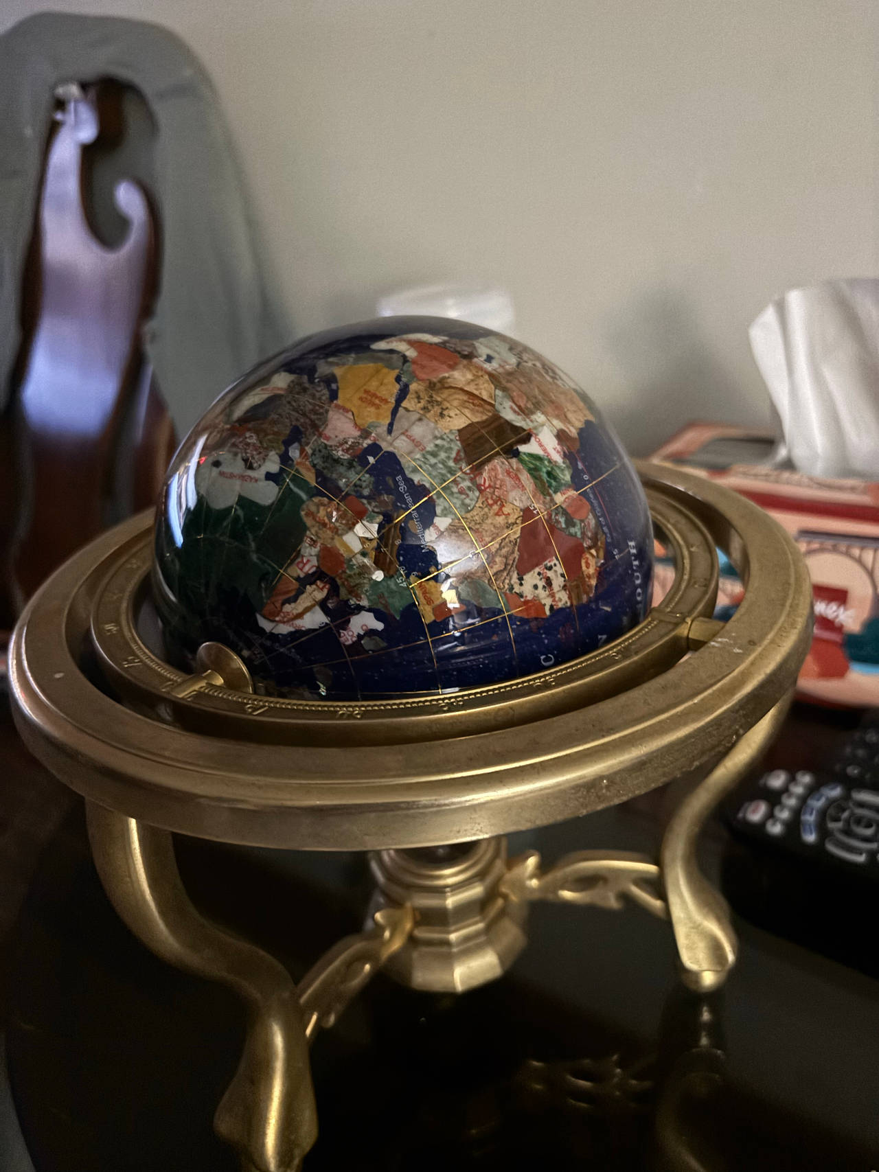 Gemstone Globe with Brass Stand