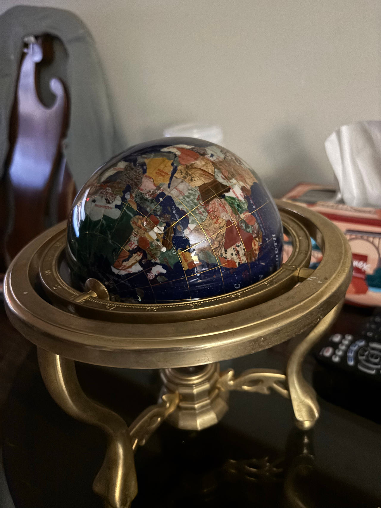 Gemstone Globe with Brass Stand