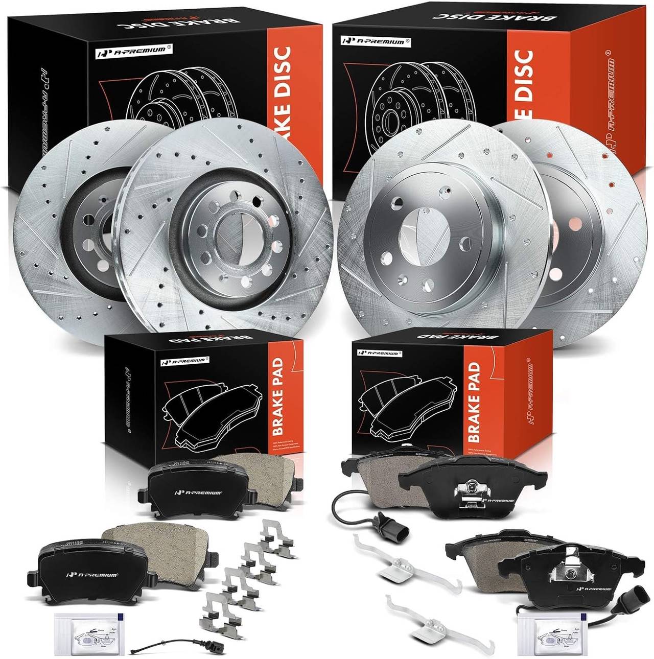 A-Premium 12-PC Front and Rear Brake Rotor and Pad Kit for Audi A4