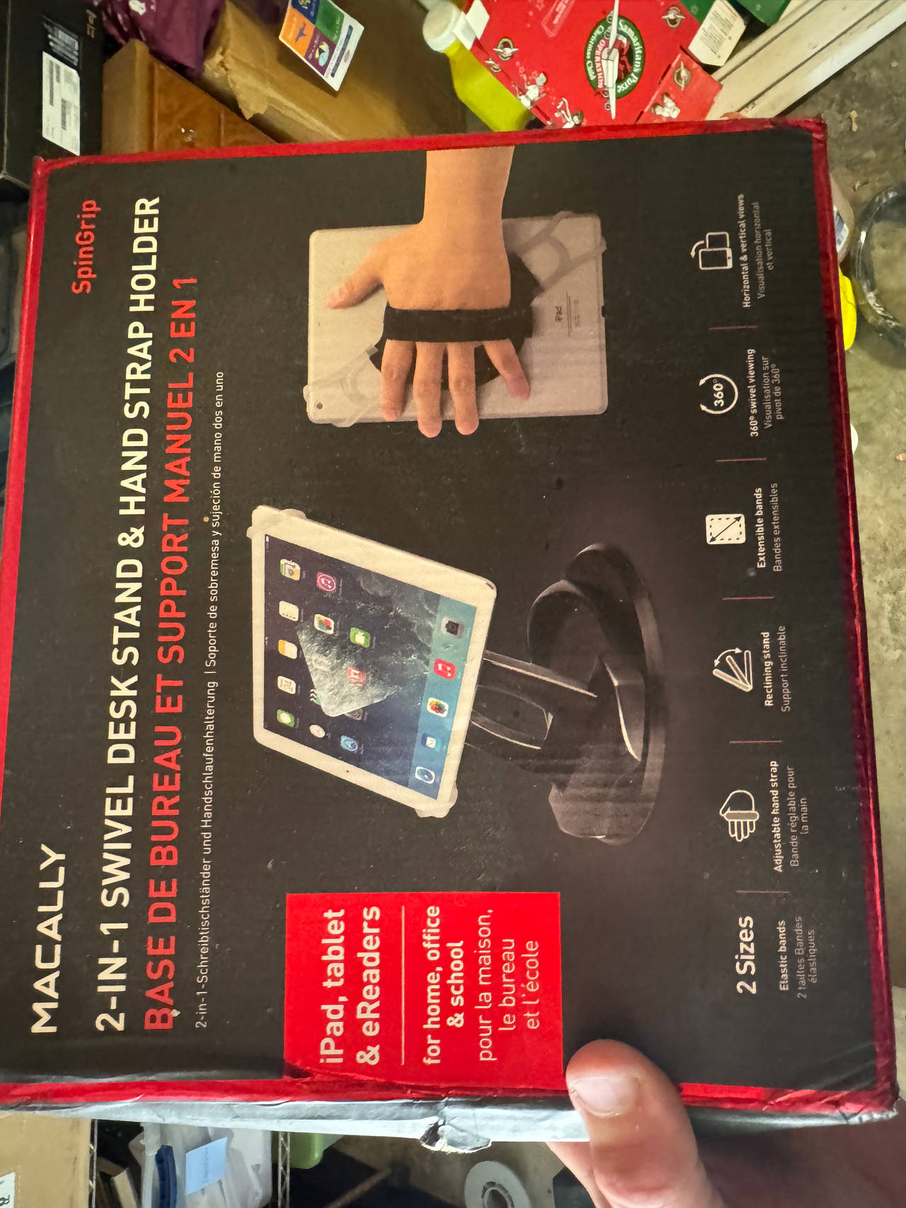 Macally SpinGrip 2-in-1 Swivel Desk Stand & Hand Strap Holder