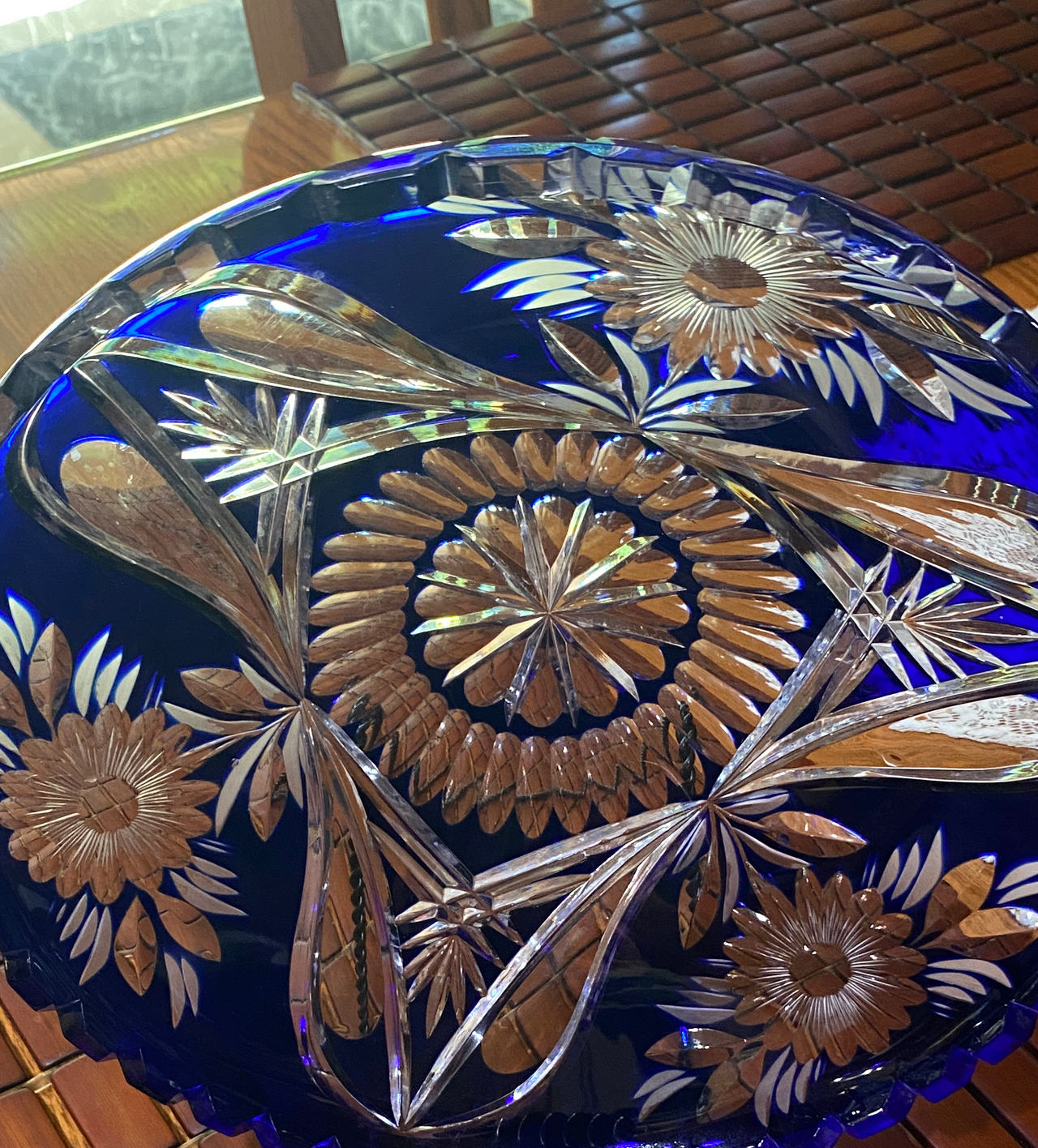 Nachtmann Cobalt Blue Cut-to-Clear Crystal Bowl