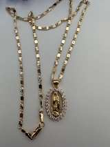 Gold Plated Virgin Mary Medallion Necklace with CZ Stones - Image 3