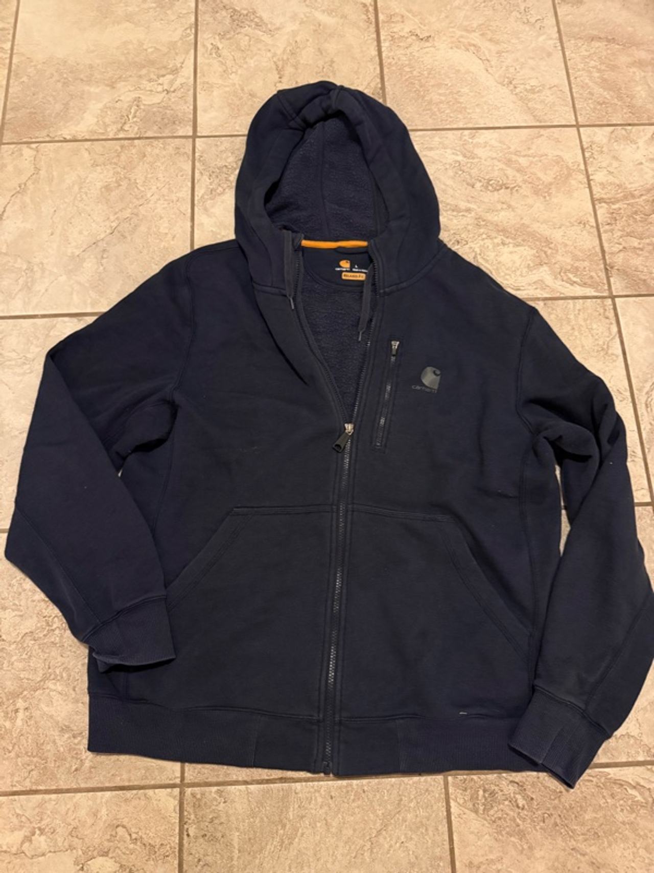 Carhartt Men's Force Delmont Full-Zip Hooded Sweatshirt Navy Heather