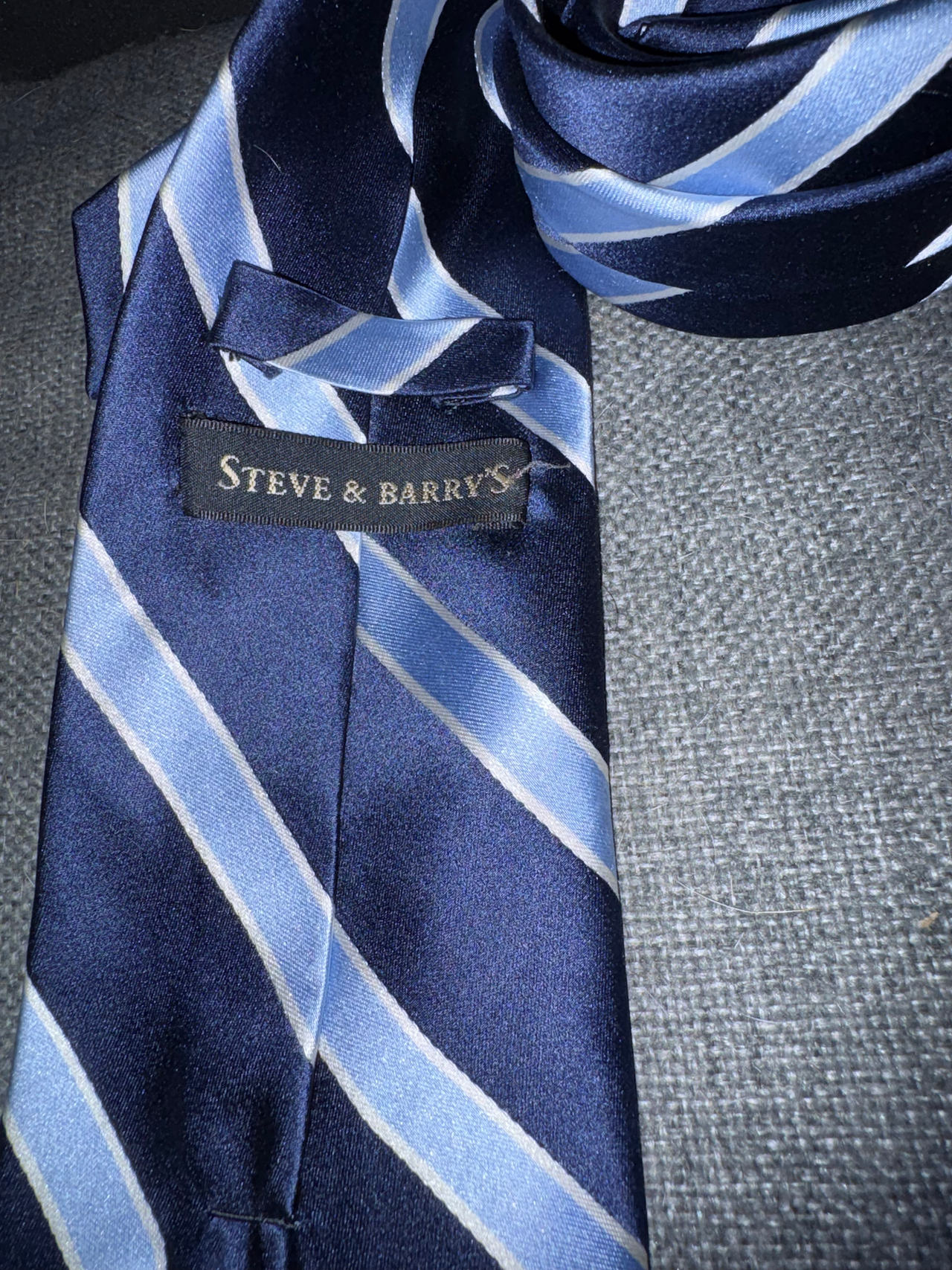 Steve & Barry's Striped Silk Tie Navy, light blue and gold EUC
