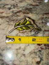 Liz Claiborne Green Enamel and Rhinestone Leaf Brooch - Image 6