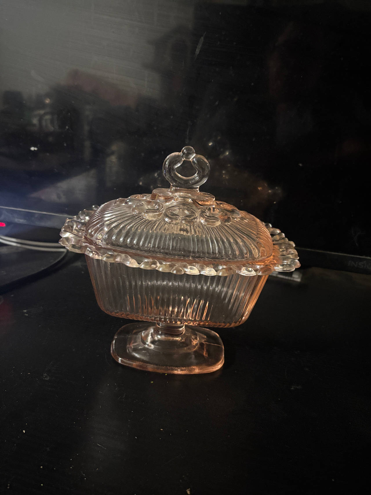 Depression Glass Covered Candy Dish