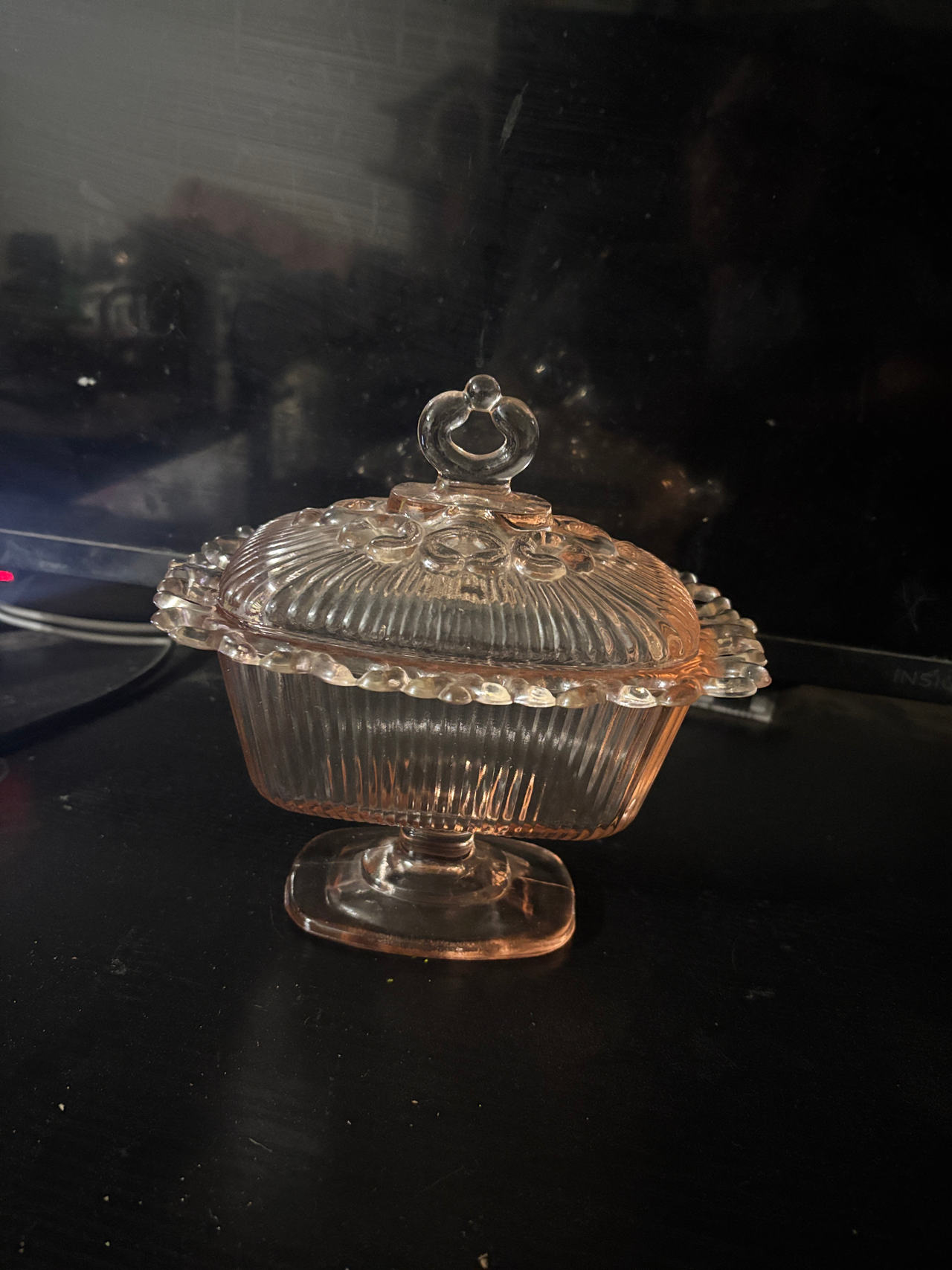 Depression Glass Covered Candy Dish