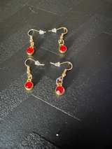 Gold Tone Dangle Earrings with Purple Gemstone - Image 5