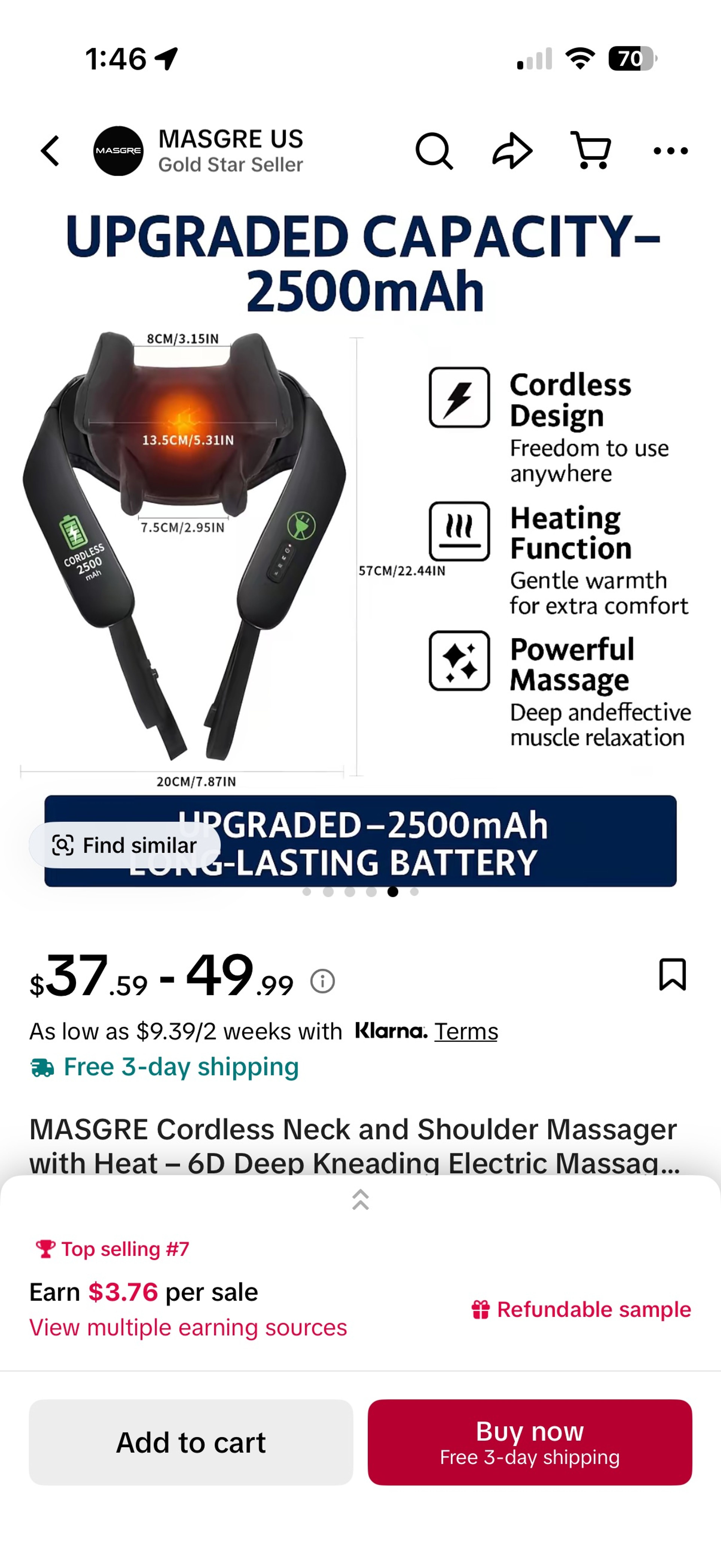 KNQZE Neck Massager with Heat 4D Shiatsu - Image 3