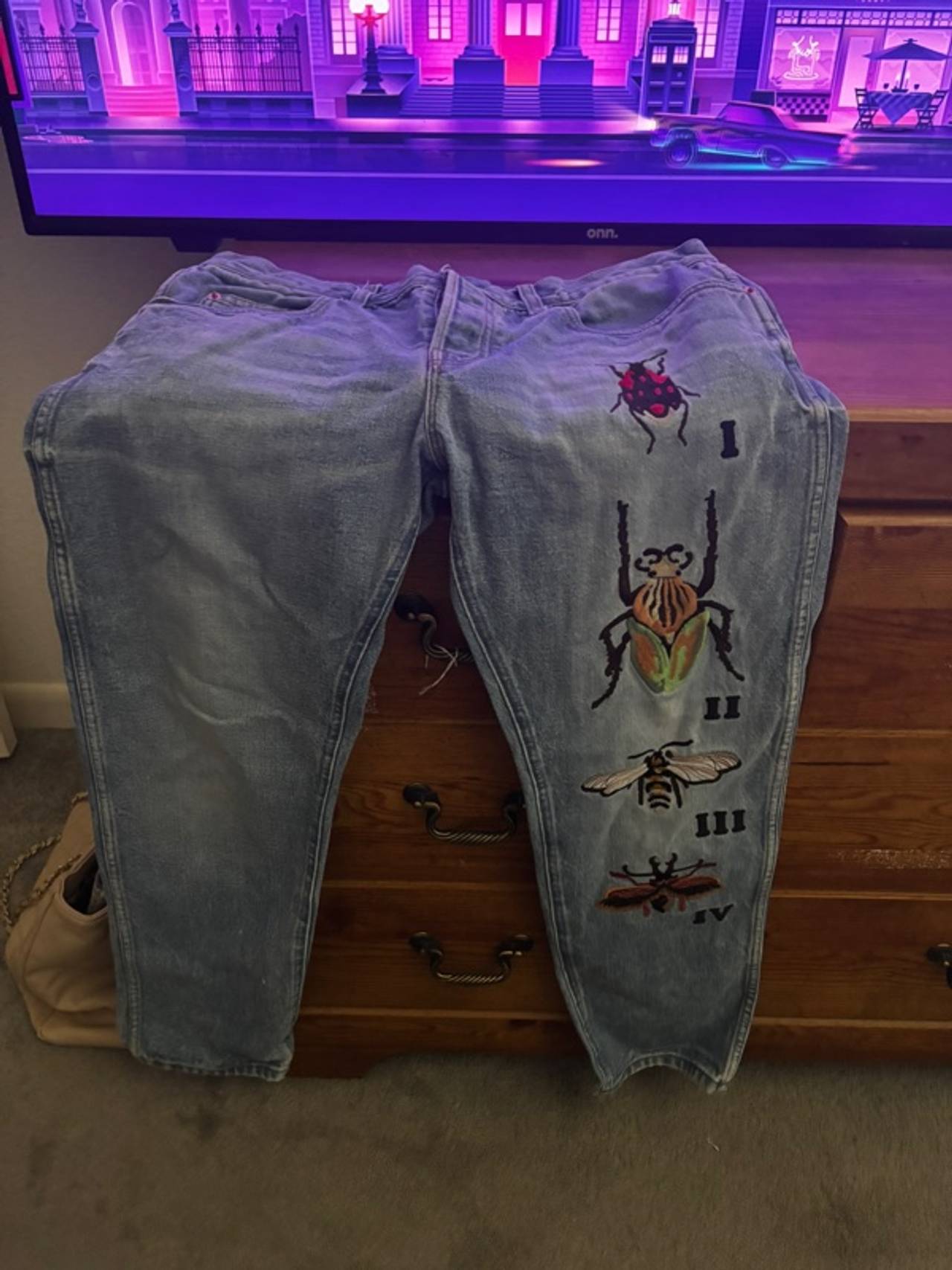 Gucci Embroidered insects Straight-Leg Denim Jeans Blue Rare