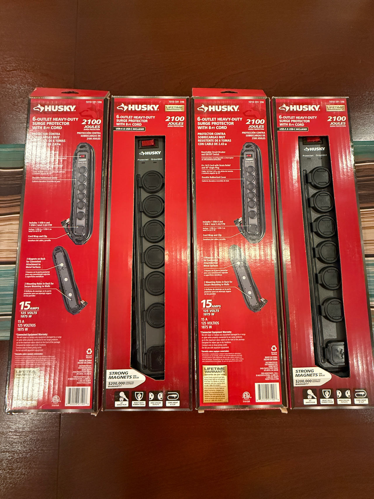 Husky 6-Outlet Heavy-Duty Surge Protector with 8 ft. Cord