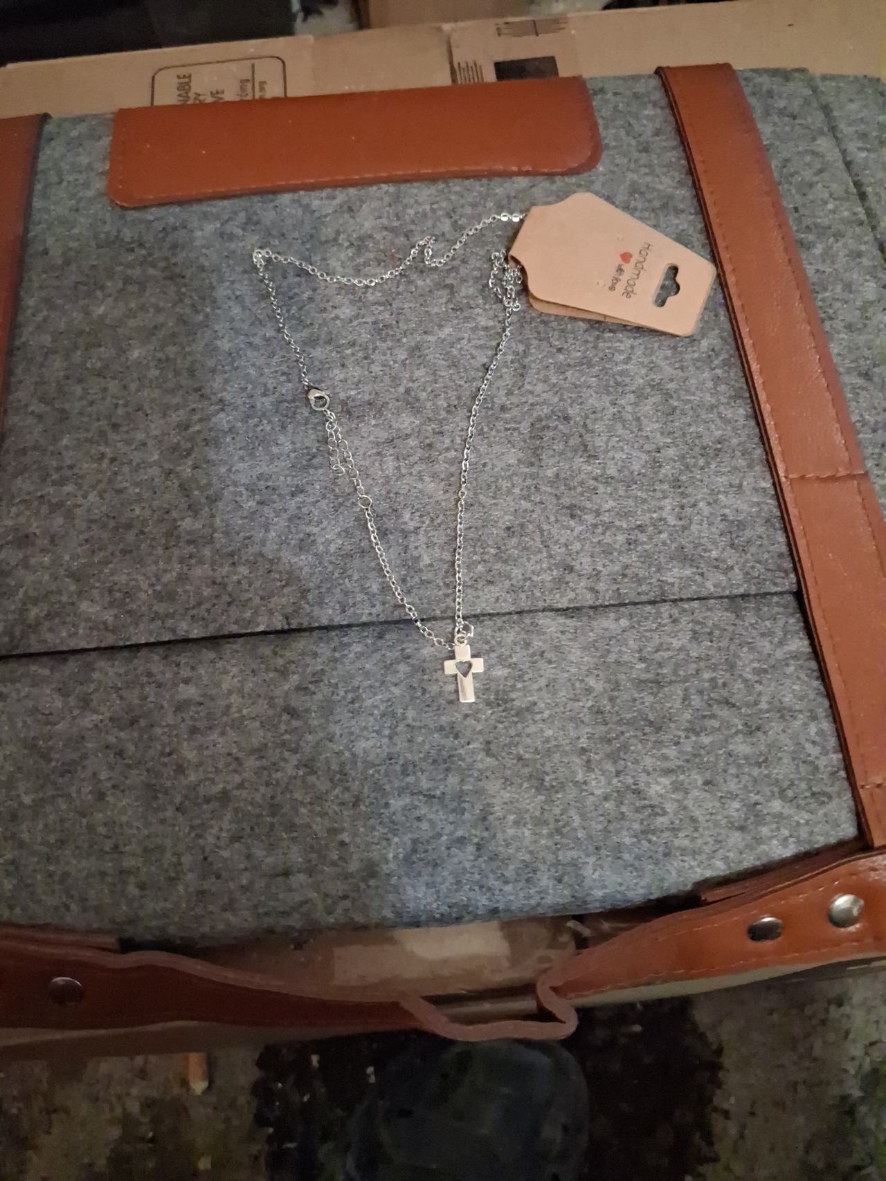 Handmade Silver-Tone Heart Cross Necklace