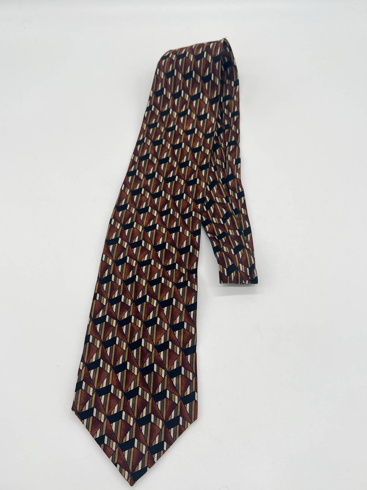 Vintage Z Inc Mens All Silk Tie Brown Black Geometric 58” x 4”