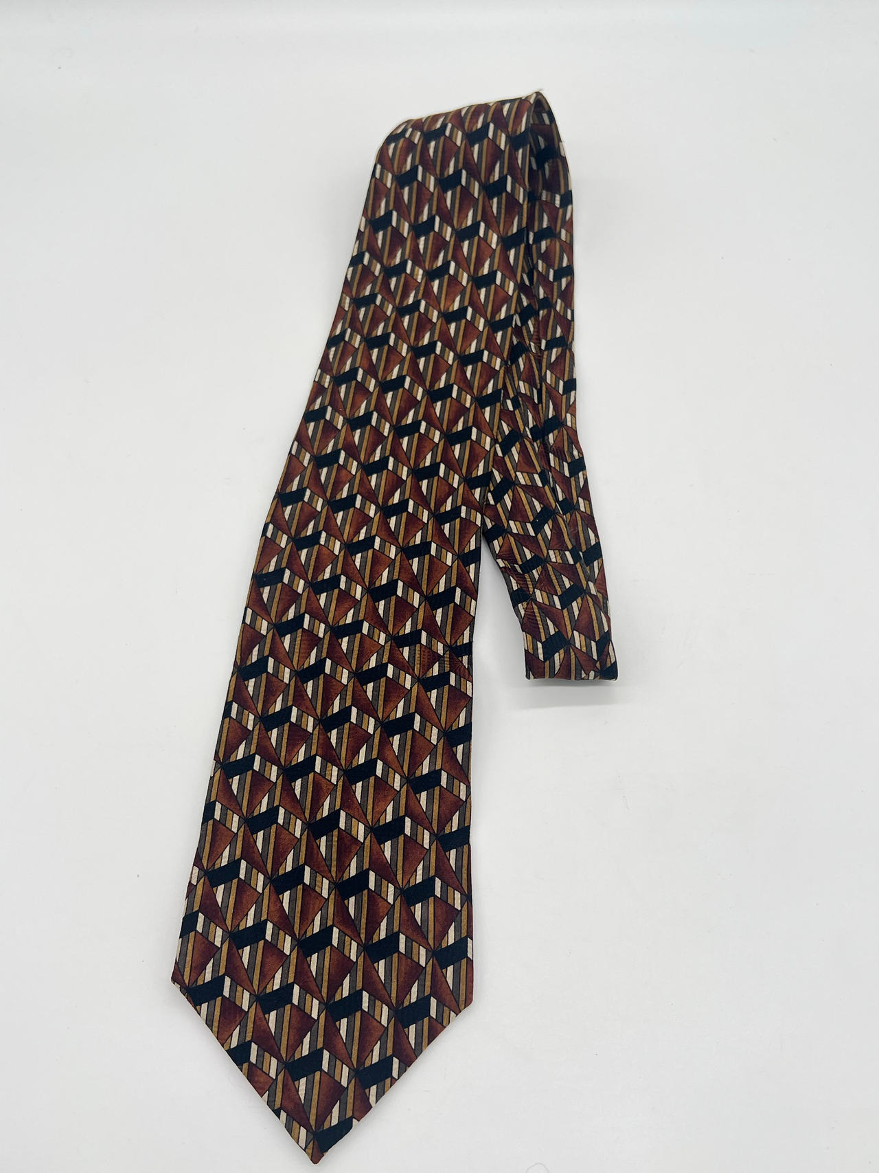 Vintage Z Inc Mens All Silk Tie Brown Black Geometric 58” x 4”