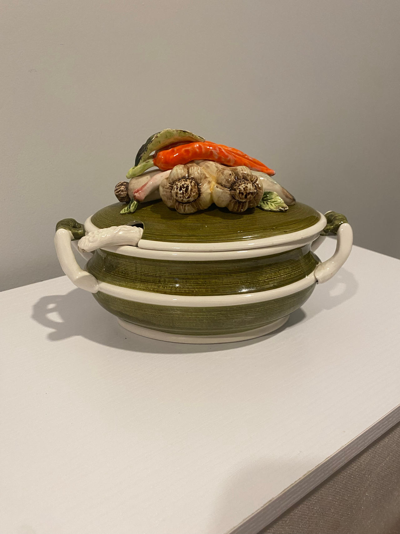 Vintage Ceramic Vegetable Soup Tureen with Ladle