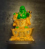 Laughing Buddha Statue with Gold Robes and Money Base - Image 1