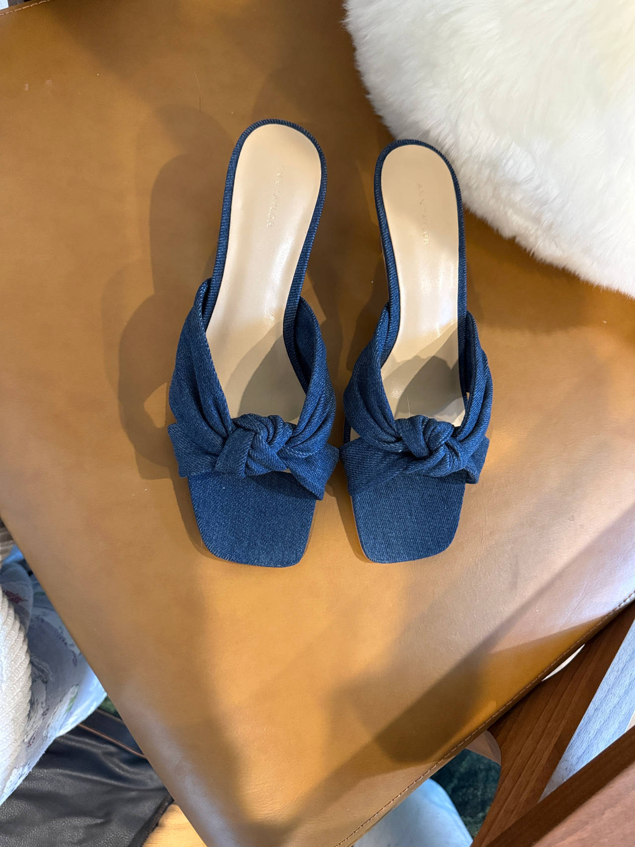 Ann Taylor Denim Knot Kitten Heel Mules
