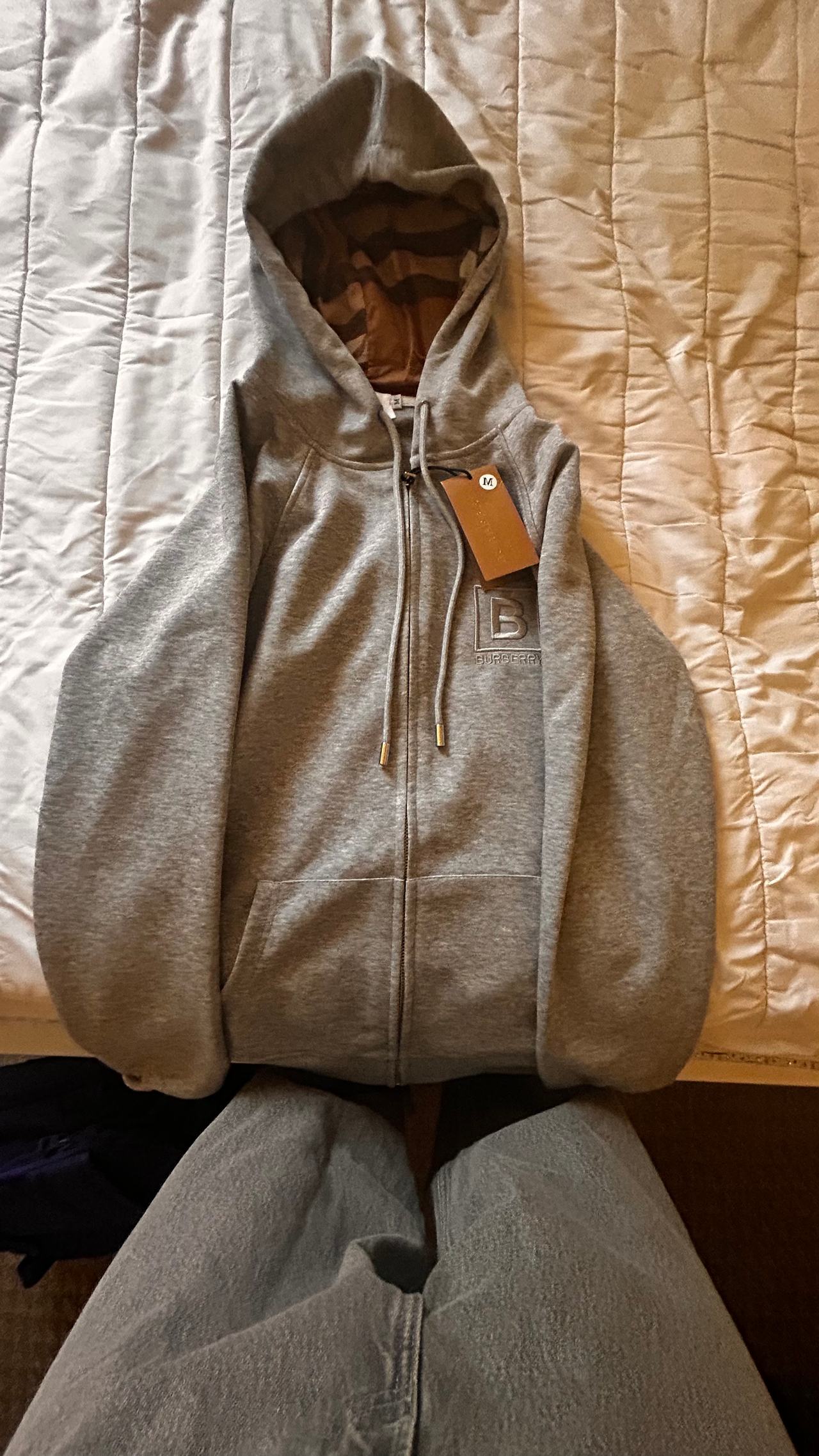 Burberry Monogram Motif Cotton Blend Zip Hoodie