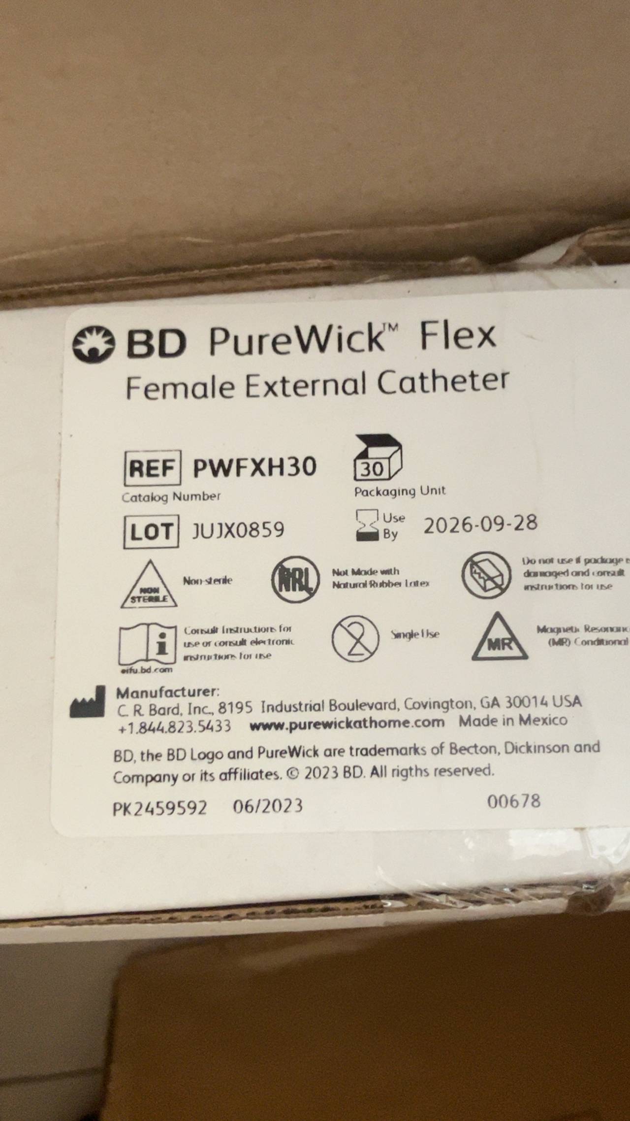 BD PureWick Female External Catheter PWFX30 Pack of 30
