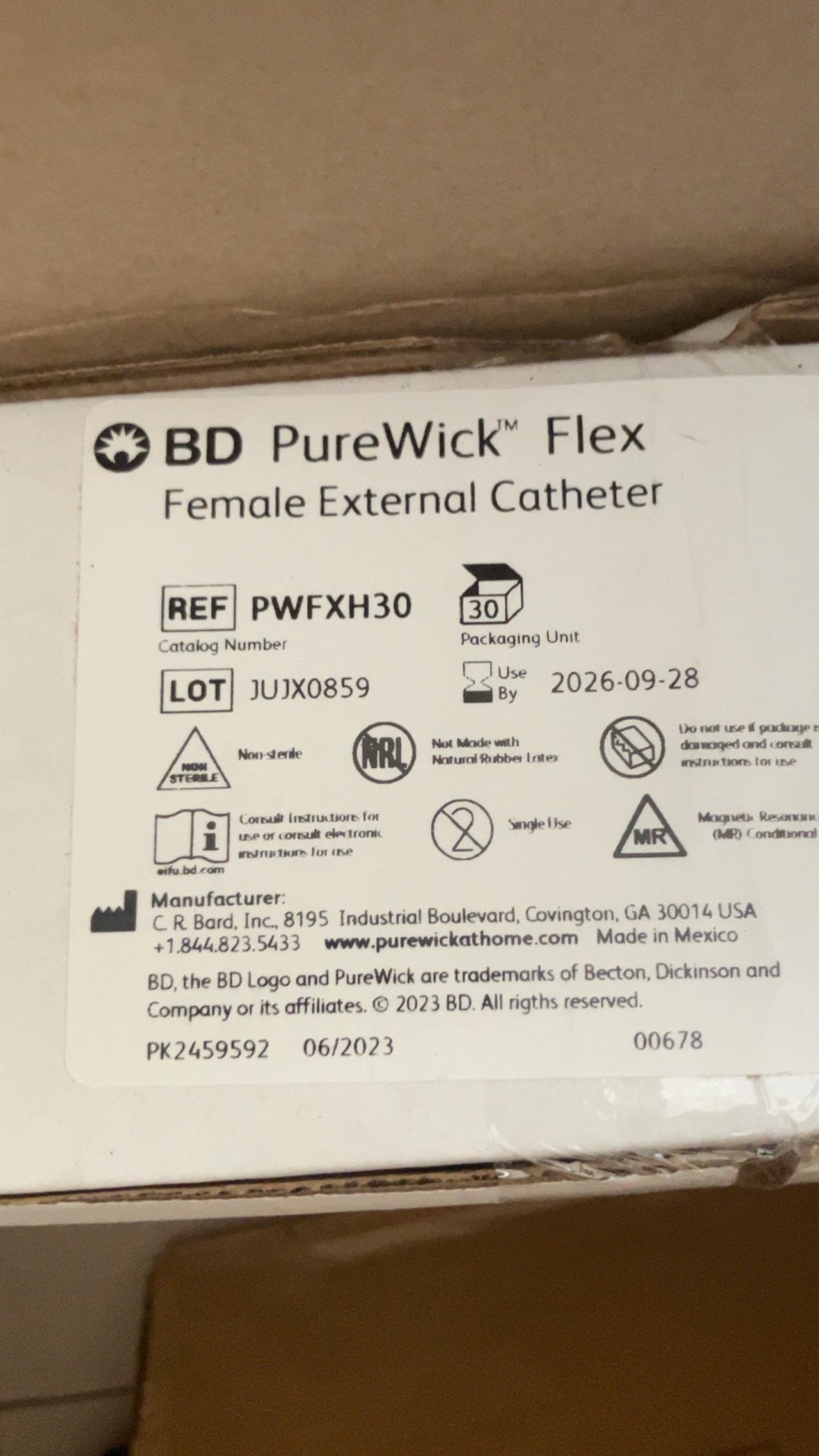 BD PureWick Female External Catheter PWFX30 Pack of 30