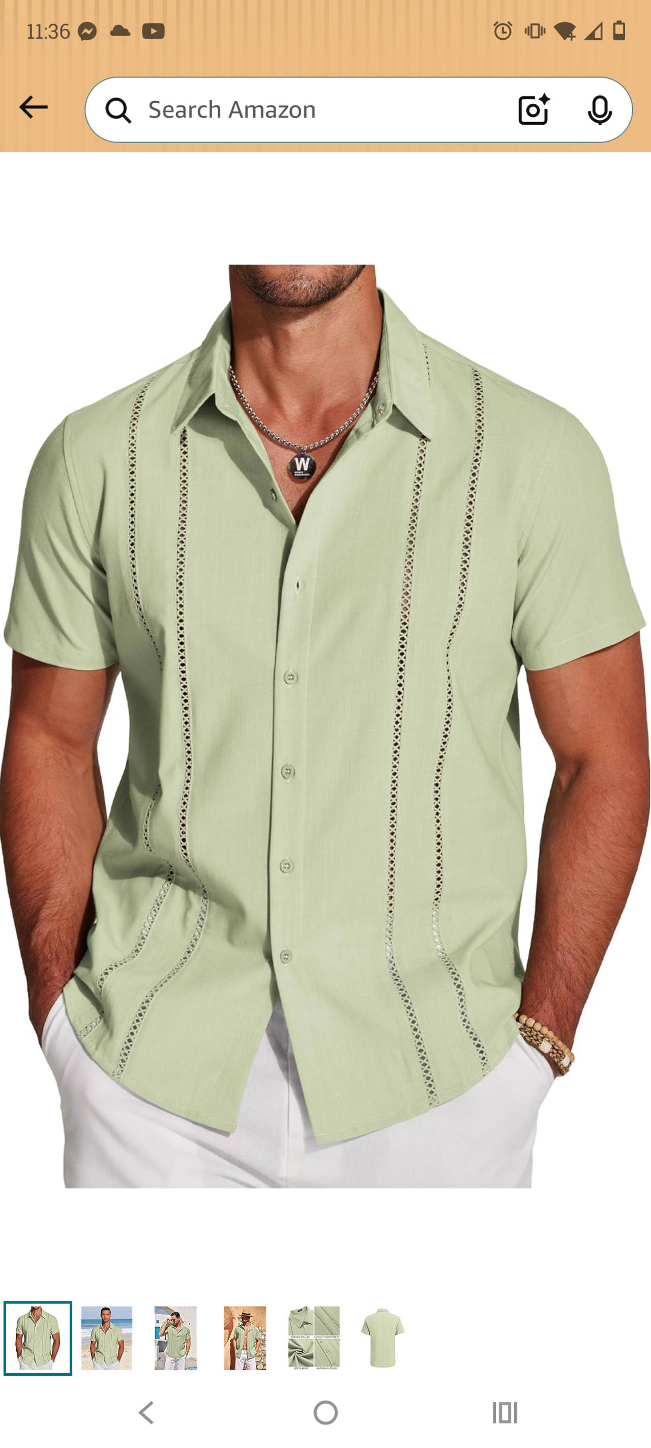 Lzzidou Men's Cuban Summer Shirt Sage Green