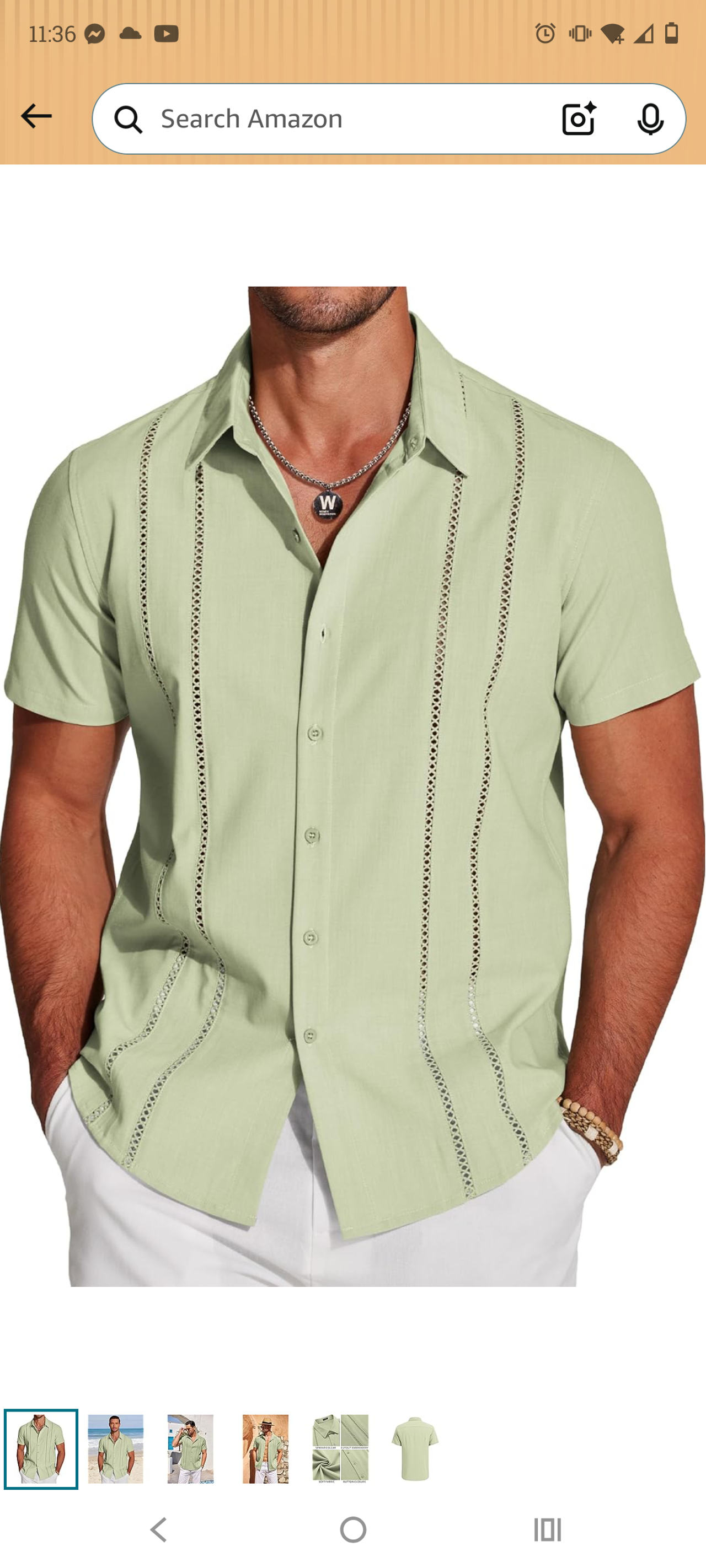Lzzidou Men's Cuban Summer Shirt Sage Green