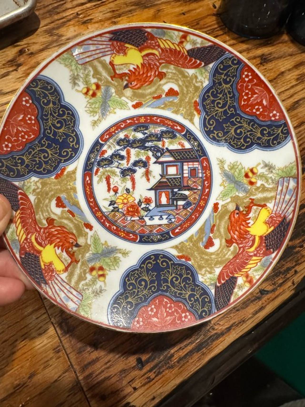 Vintage Japanese Imari Porcelain Phoenix & Pagoda Plates - Set of 3