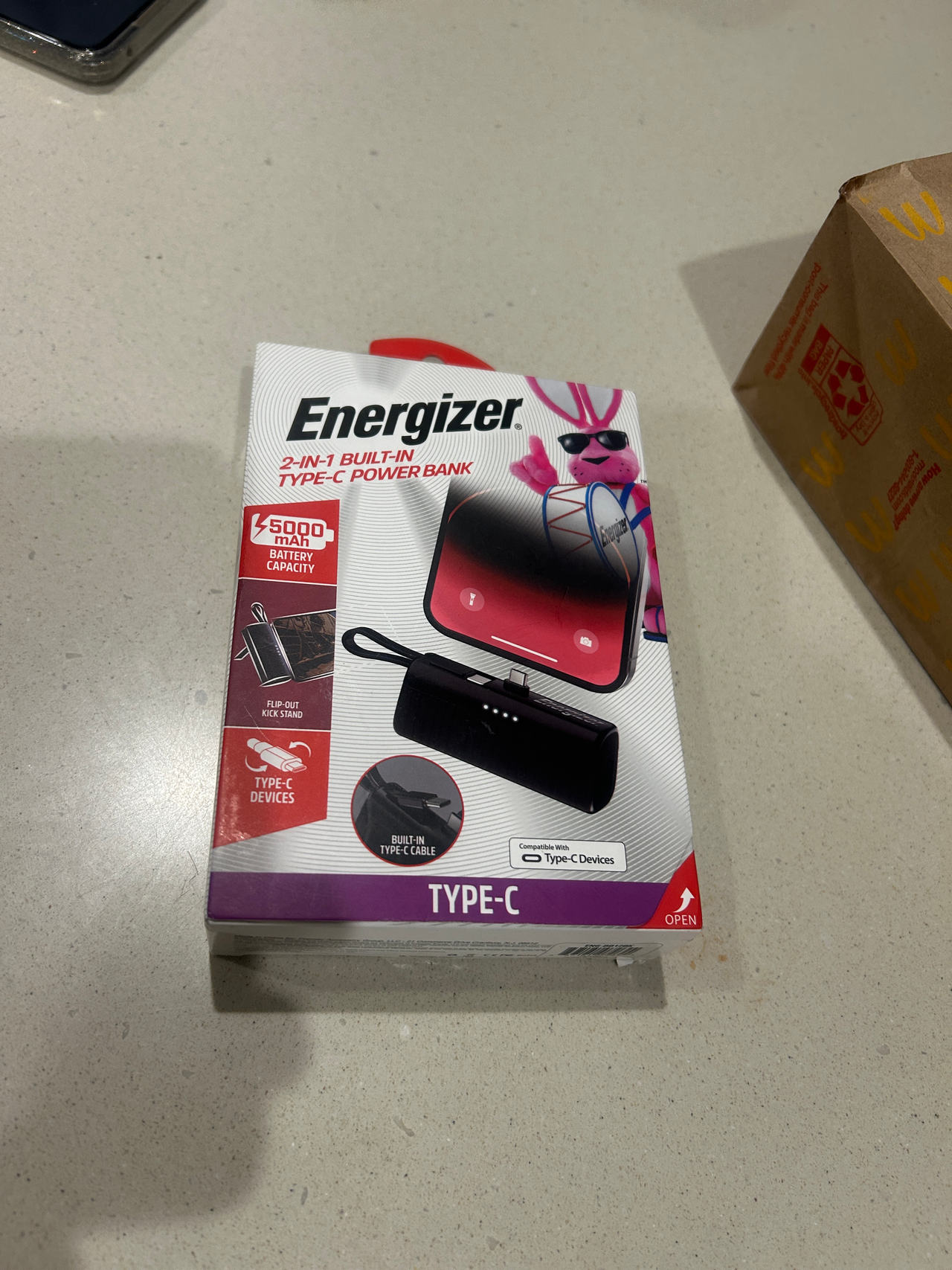 Energizer 2-in-1 Built-in Type-C Power Bank 5000mAh