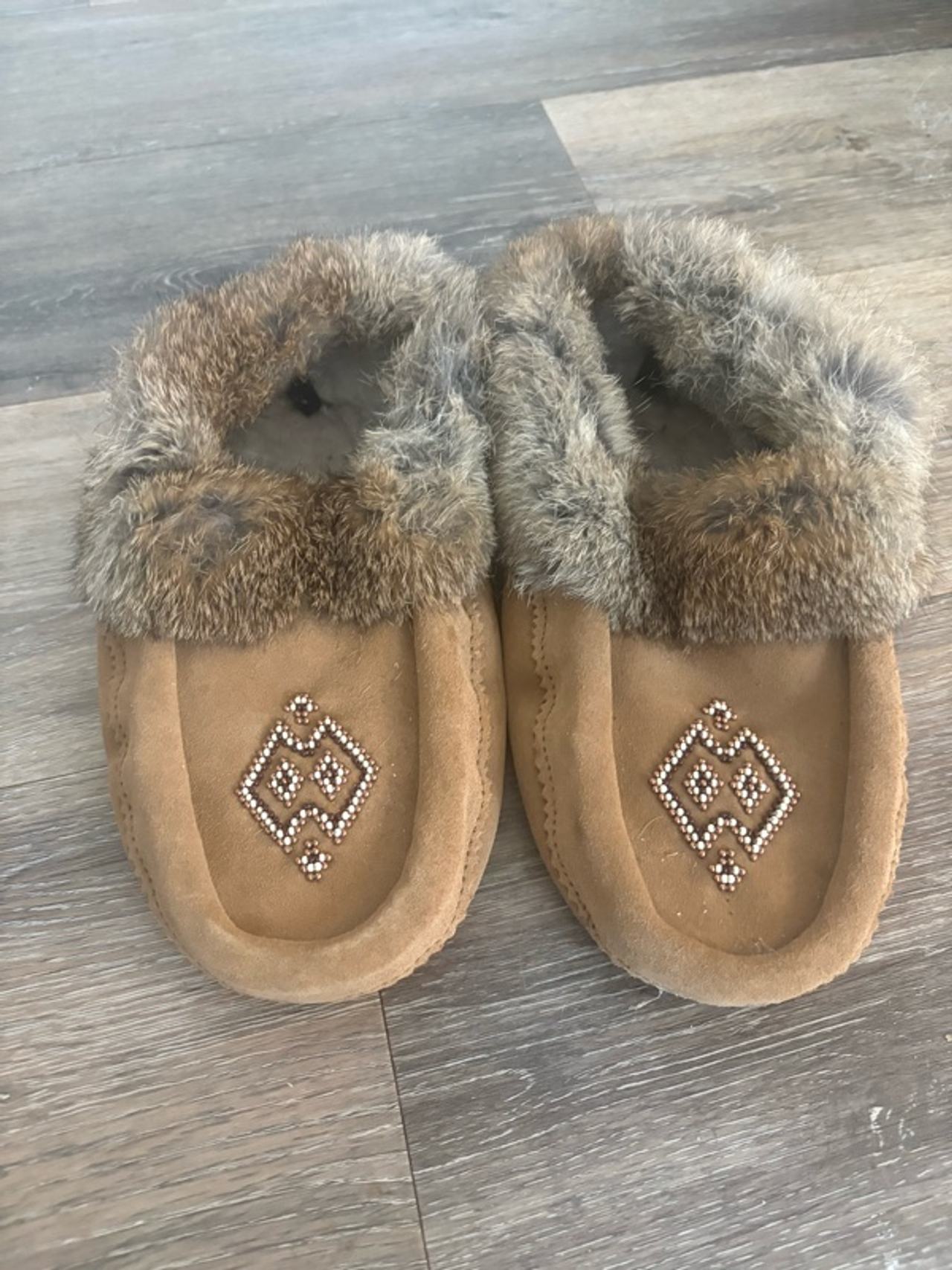 Manitobah Tipi Moccasin Women's Suede Slipper with Rabbit Fur Trim