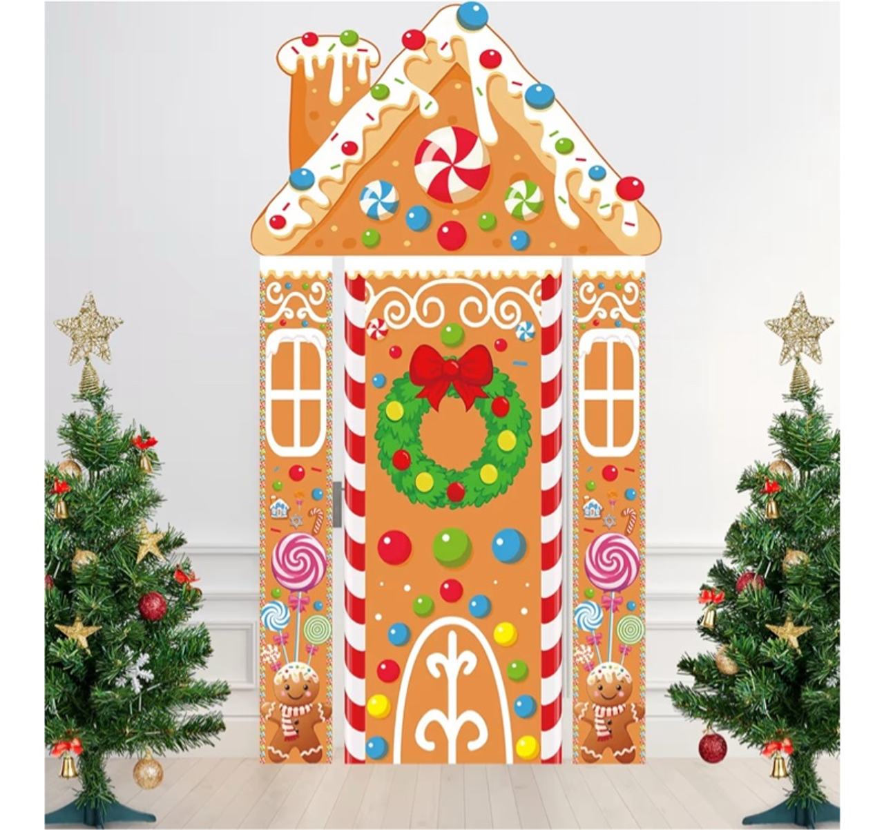 4PCS Christmas Gingerbread House Decorations Gingerbread Door Covers