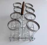 Vintage Libbey Silver Rim Highball Glass Set with Caddy - Image 5
