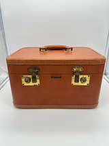 Vintage Travelaire Train Case Vanity Case Brown Hard Luggage Mirror No Key Read - Image 1